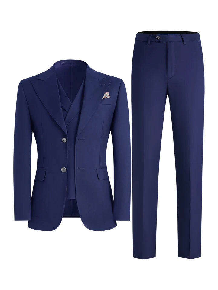 Men's 3-Piece Solid Suit Set Peak Lapel Blazer Jacket Vest Pants for Wedding Business Prom Tuxedo