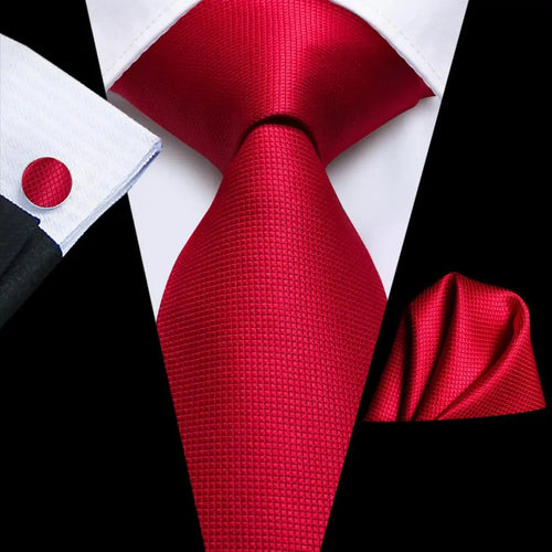 Hi-Tie Red Burgundy Paisley Solid Striped Silk Wedding Tie For Men Business Party Dropshipping Mens Necktie Hanky Cufflinks Set