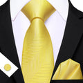 Barry.Wang Jacquard Gold & Yellow Men's Tie With Pocket Square Cufflinks Set Exquisiet Necktie For Male Wedding Business