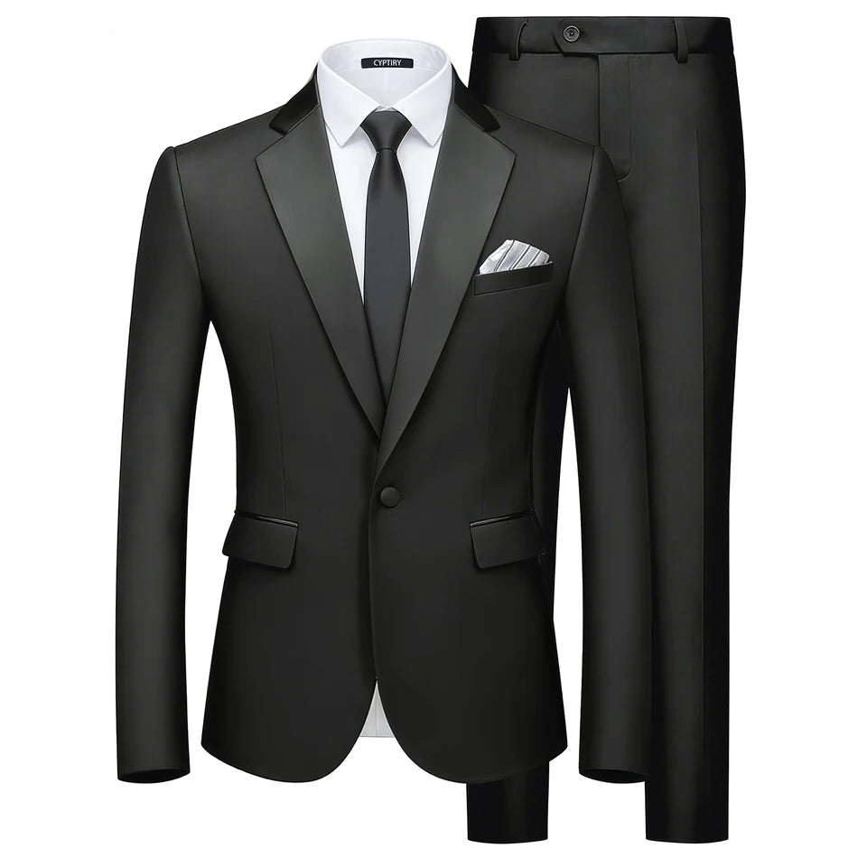 Men's Slim Fit Suit Blazer Business Wedding Party 2-Piece Jacket & Pant Suit