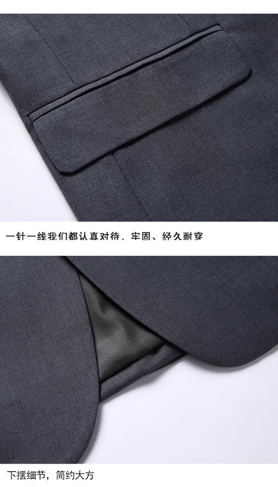 Solid Color Suit Men's Fashionable Gentleman Business Banquet Korean-style Formal Dress Casual Wedding (Blazer+Vest+Trousers)