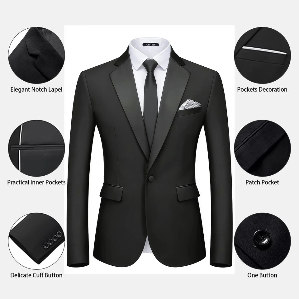 Men's Slim Fit Suit Blazer Business Wedding Party 2-Piece Jacket & Pant Suit