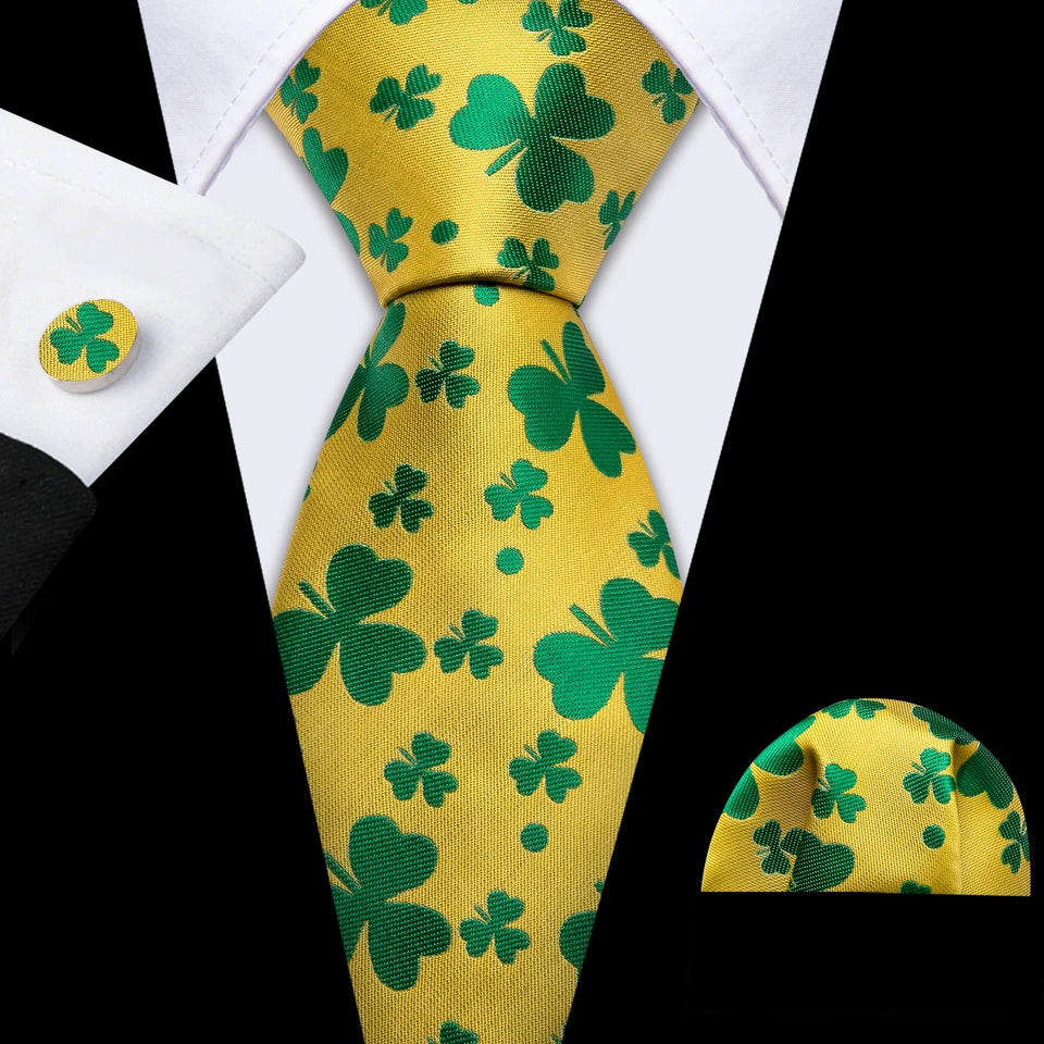 Barry.Wang Jacquard Gold & Yellow Men's Tie With Pocket Square Cufflinks Set Exquisiet Necktie For Male Wedding Business