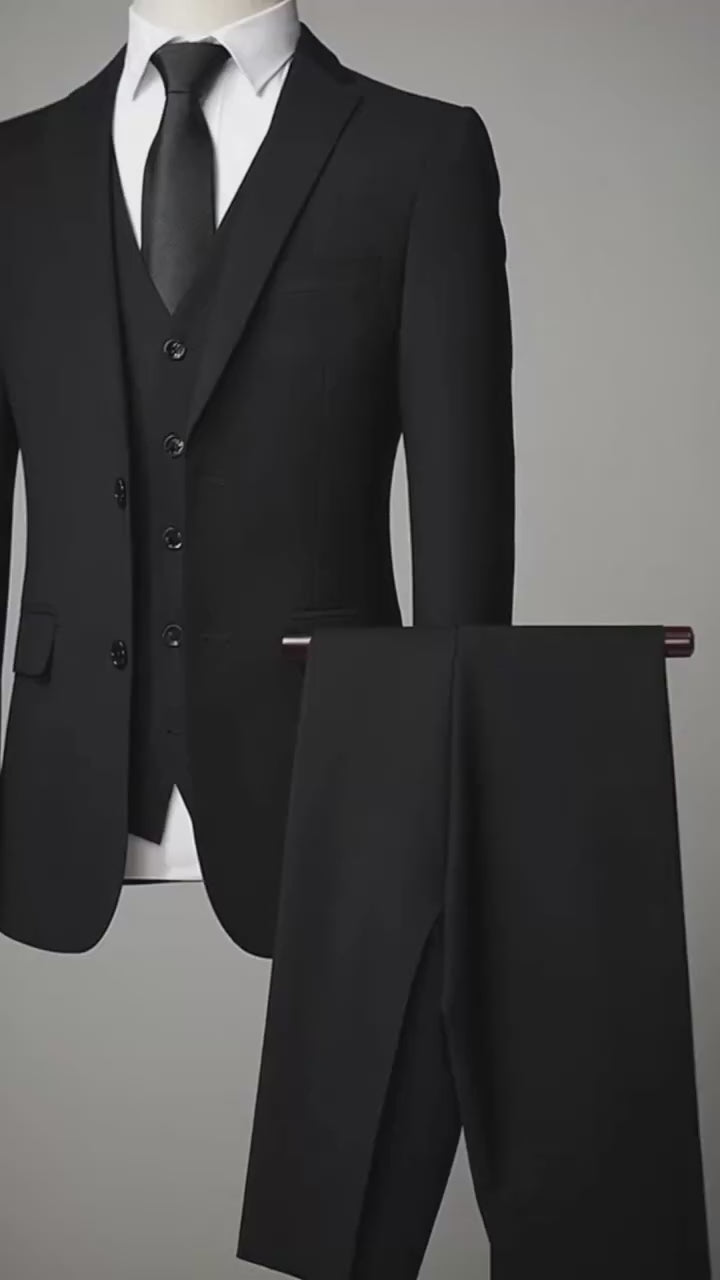 Solid Color Suit Men's Fashionable Gentleman Business Banquet Korean-style Formal Dress Casual Wedding (Blazer+Vest+Trousers)